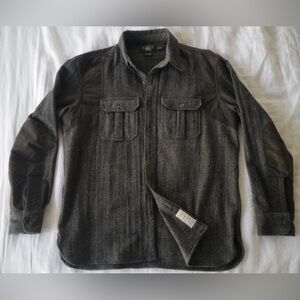 Double RL RRL Herringbone Tweed Oiled Cotton Shirt Jacket L Wool Ralph Lauren